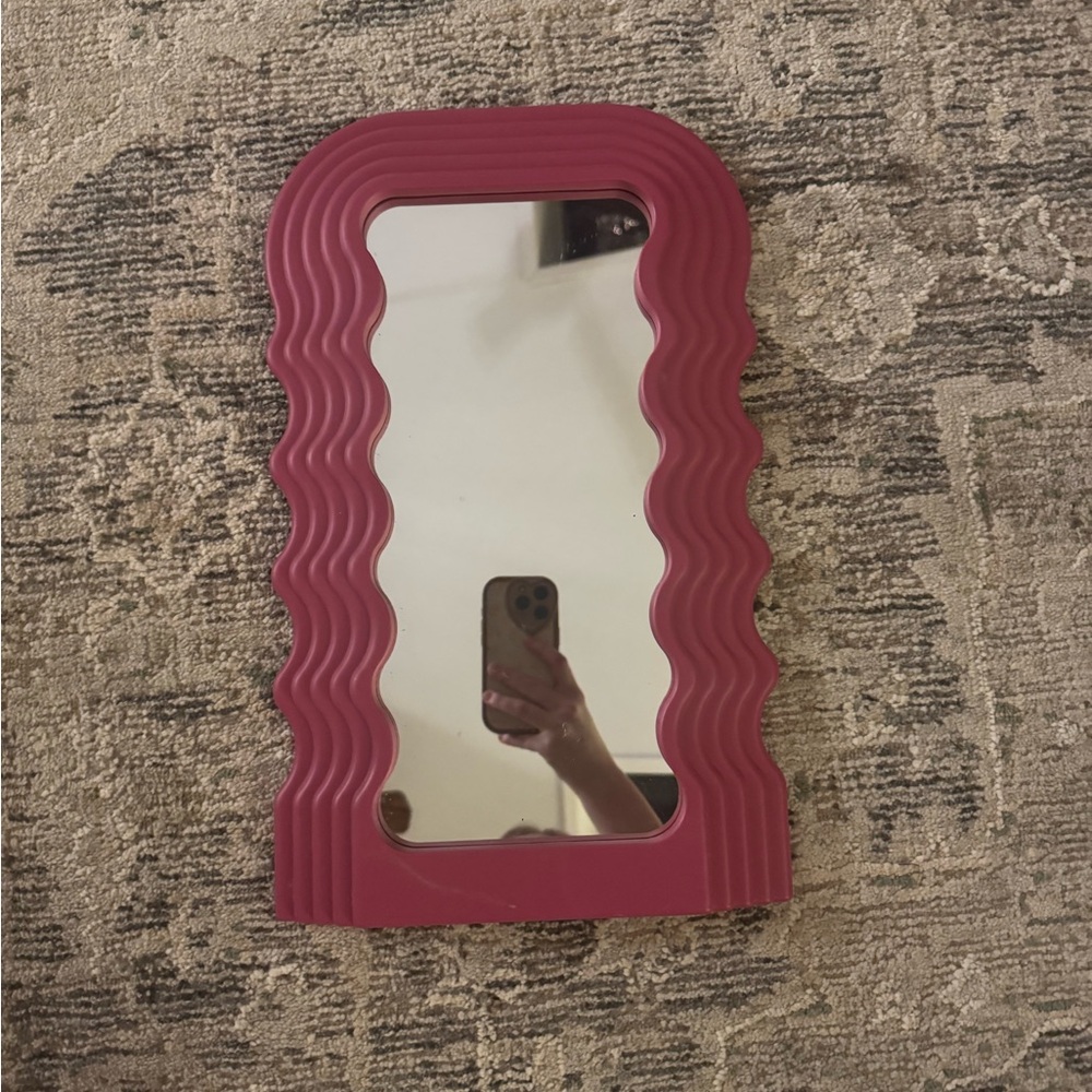 Groovy Funky Cute Pink Wavy Wall Mirror